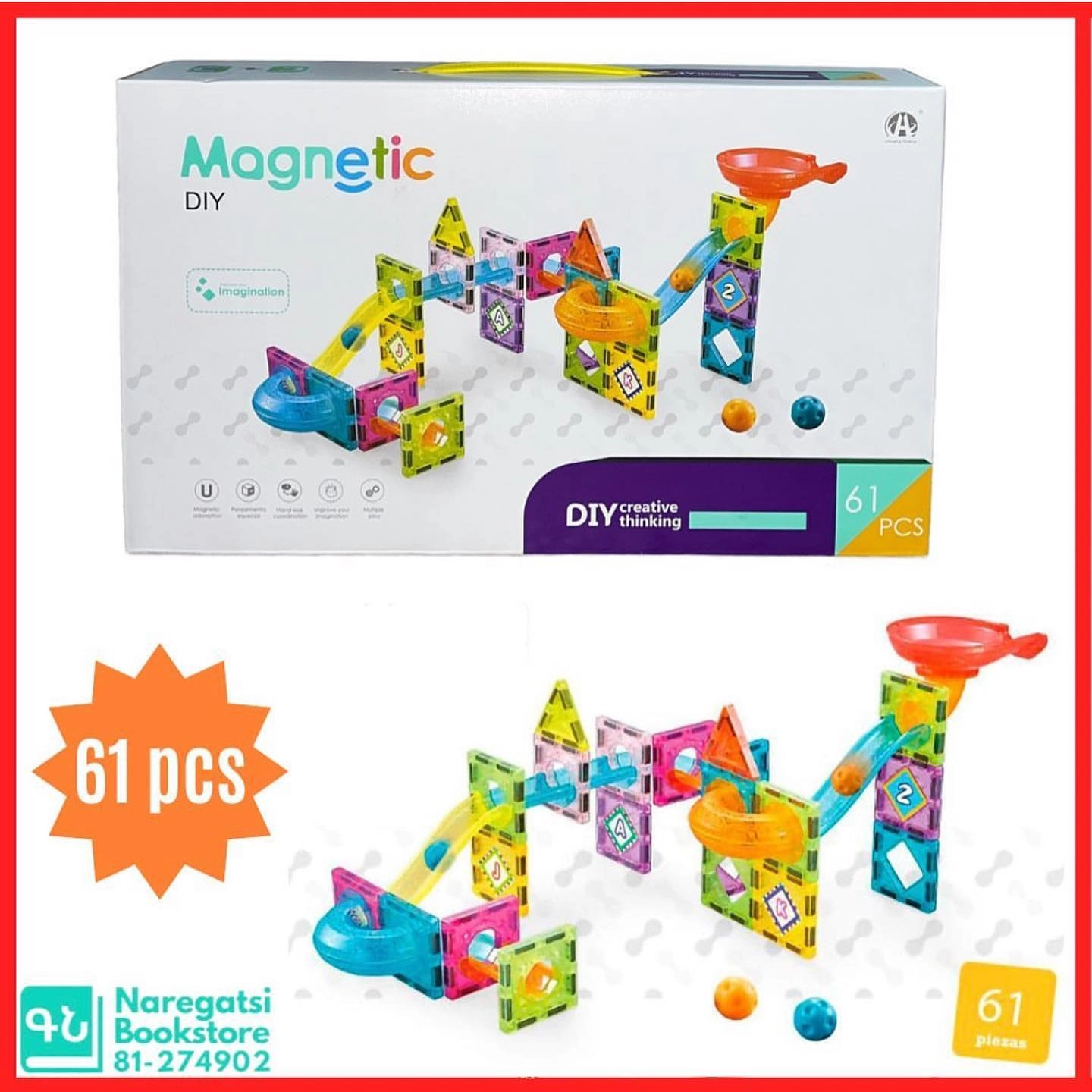 61 Pcs Magnetic Marble Run Building Block Set